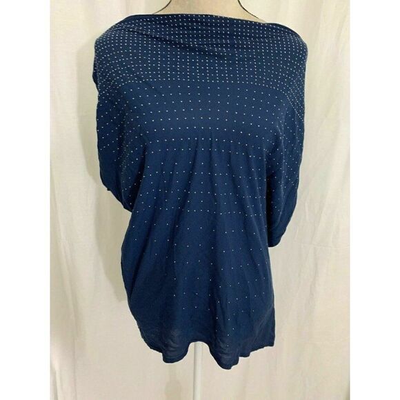 Ella Moss Solid Navy Blue Stud Short Sleeve top - Picture 1 of 6